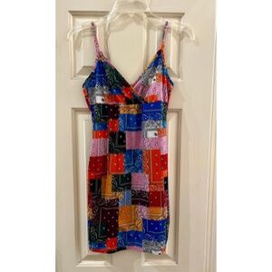 SHEIN Scarf Print Surplice Neck Bodycon Dress. Size M